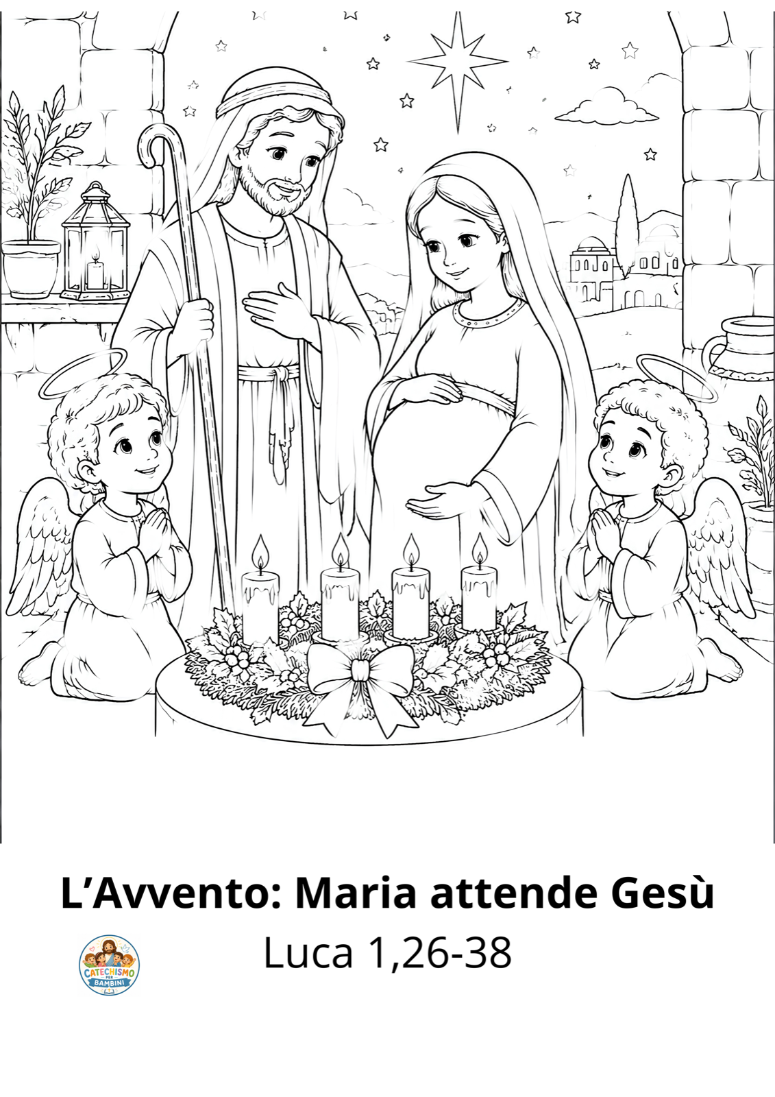Disegno da colorare: l'Avvento, Maria attende Gesù