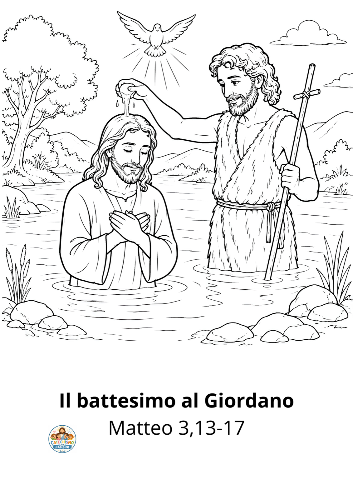 Disegno da colorare: il battesimo di Gesù al Giordano