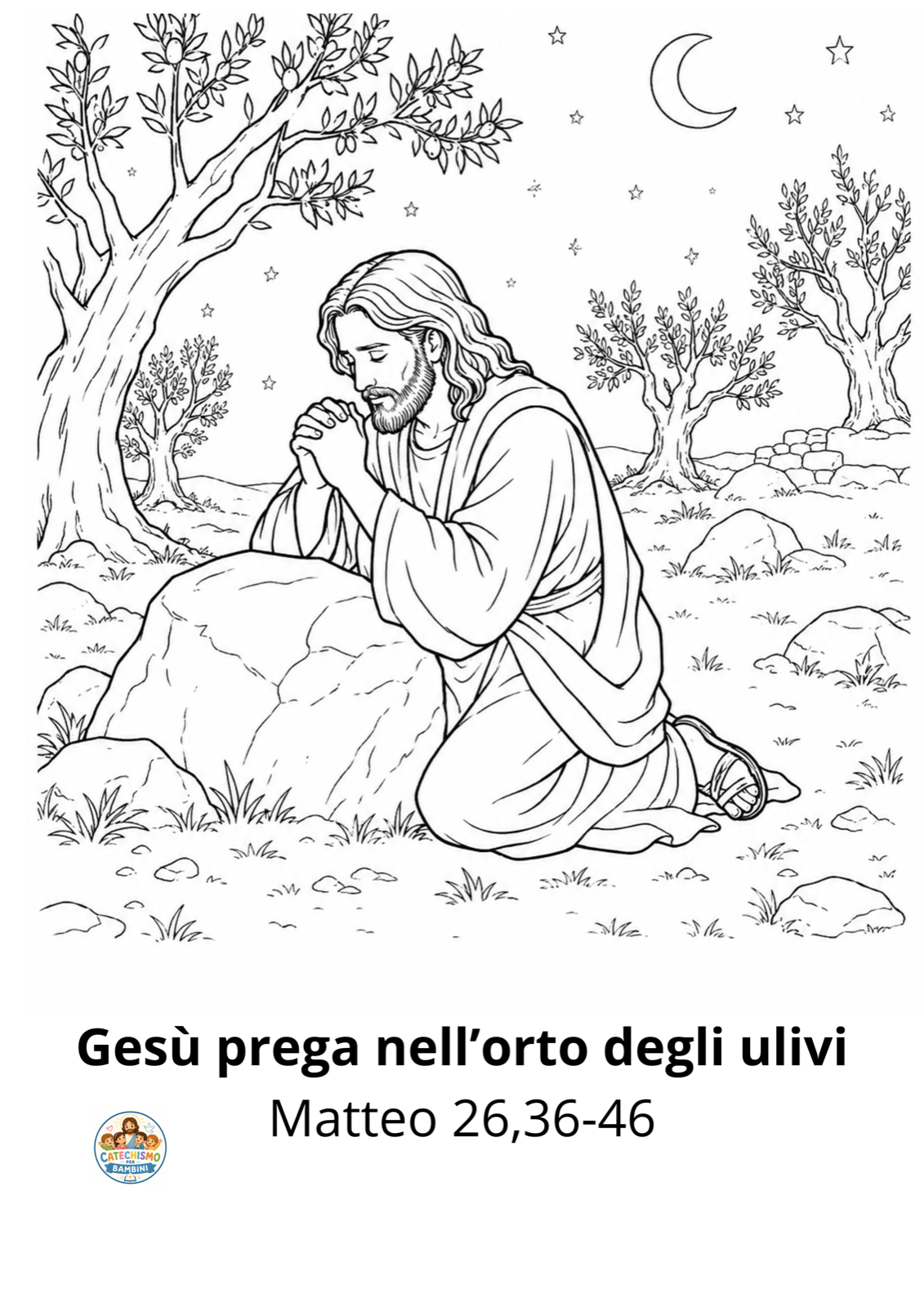 Disegno da colorare: Gesù prega nell'orto degli ulivi