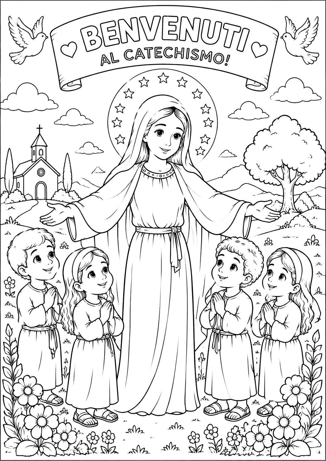 Disegno da colorare: Benvenuti al catechismo!