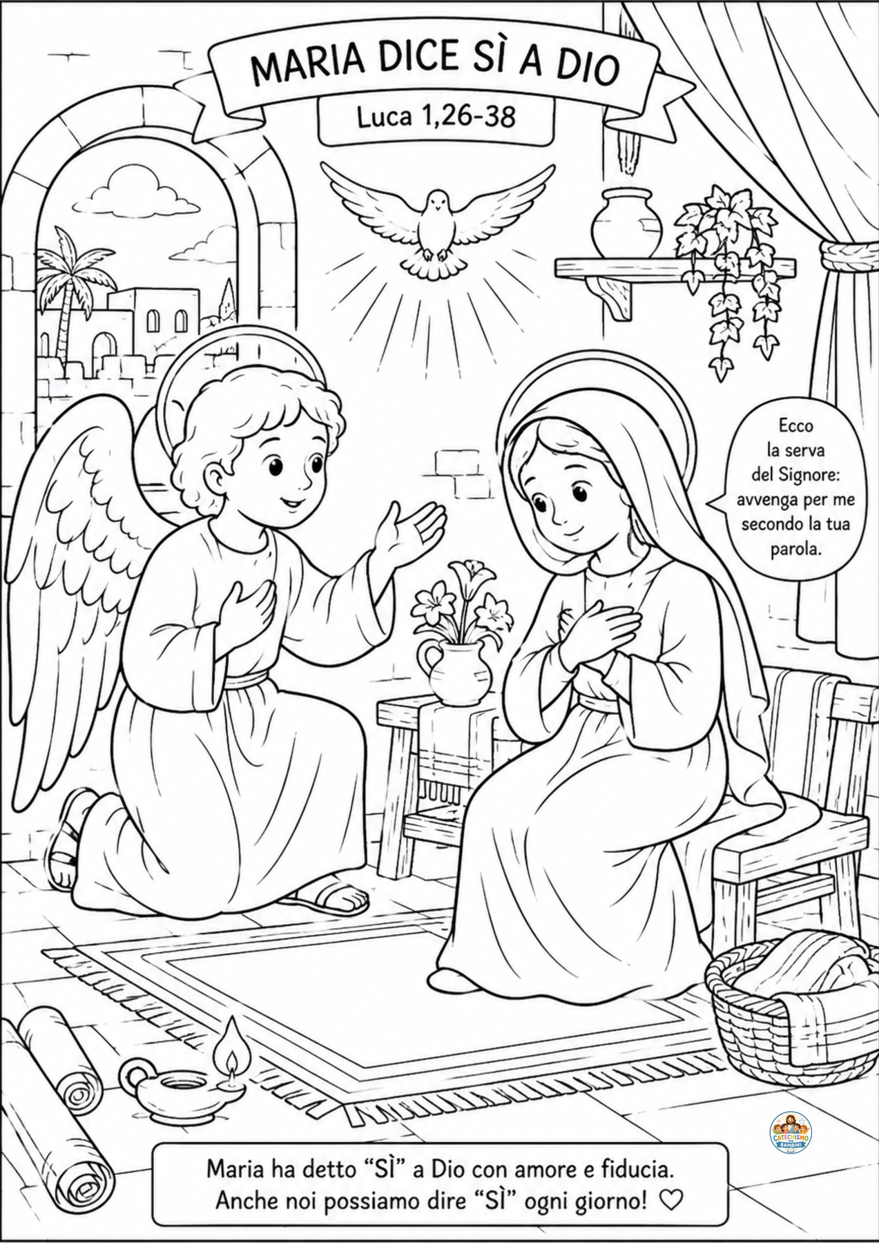 Disegno da colorare: Maria dice sì a Dio