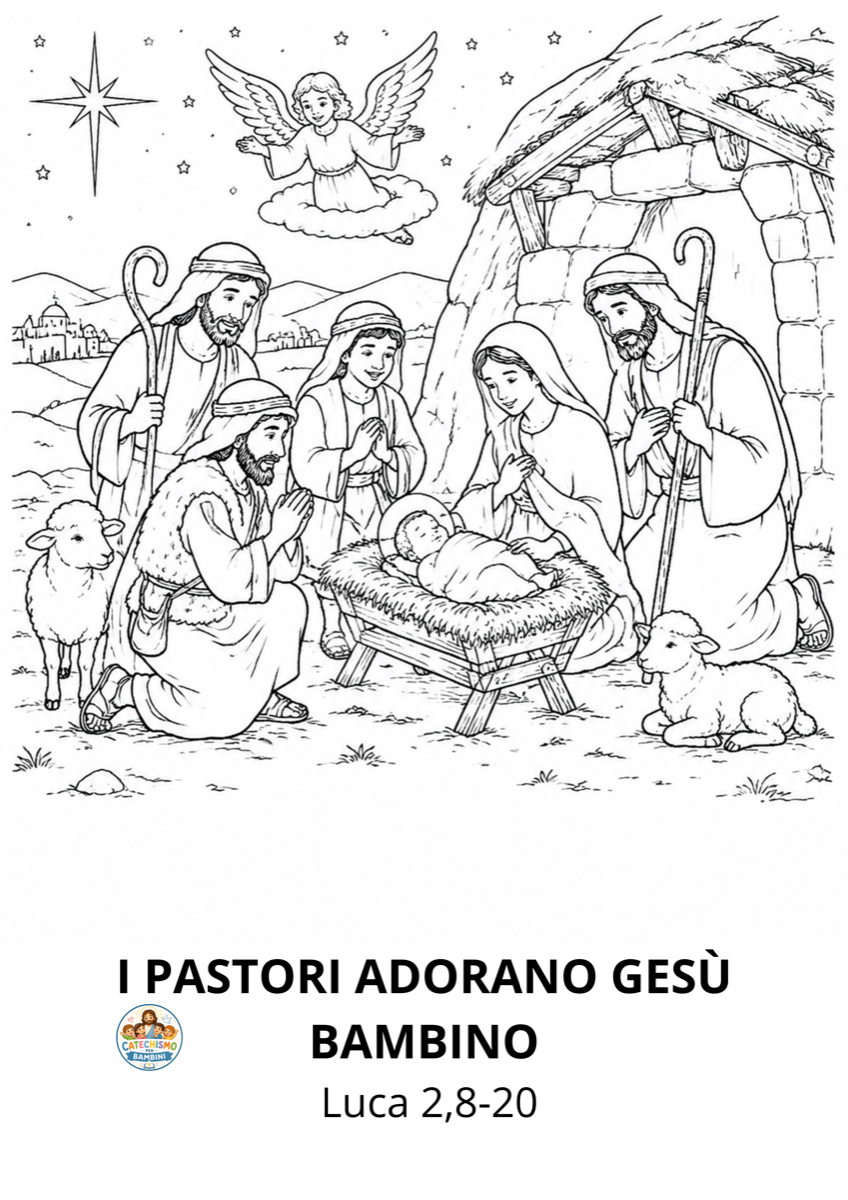 Disegno da colorare: I pastori adorano Gesù Bambino