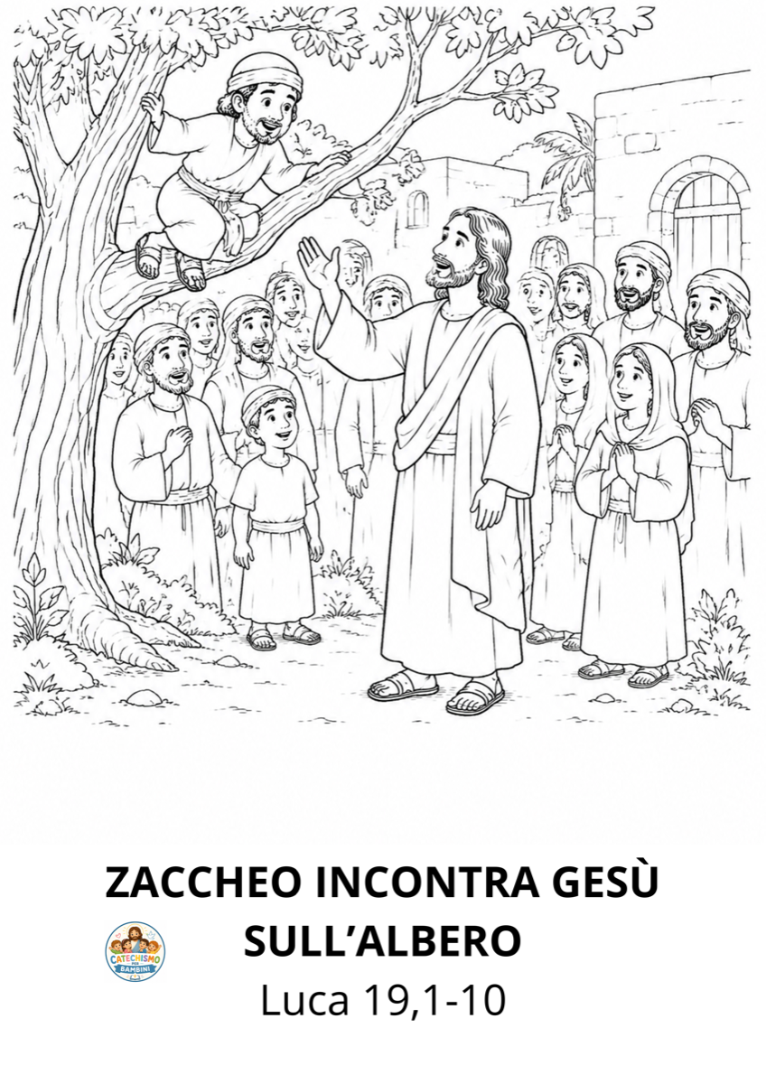 Disegno da colorare: Zaccheo incontra Gesù sull'albero