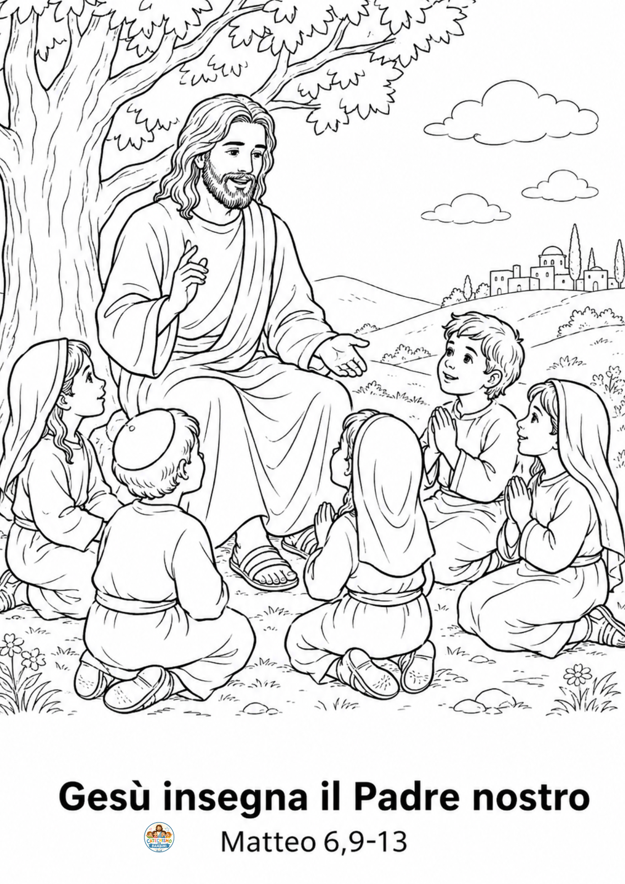 Disegno da colorare: Gesù insegna il Padre nostro
