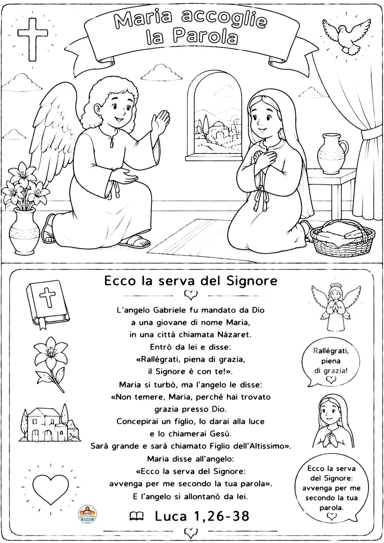 Disegno da colorare: Maria accoglie la Parola
