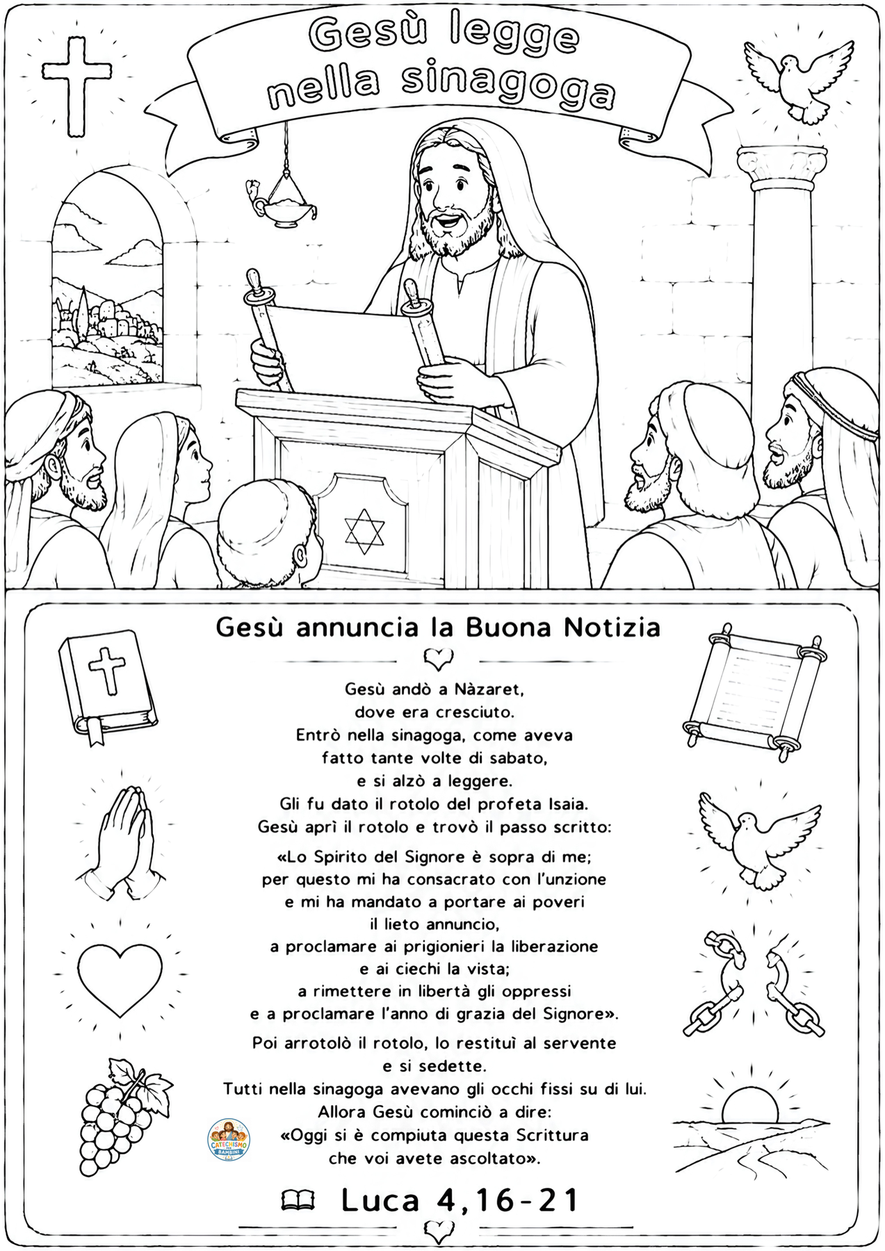Disegno da colorare: Gesù legge nella sinagoga