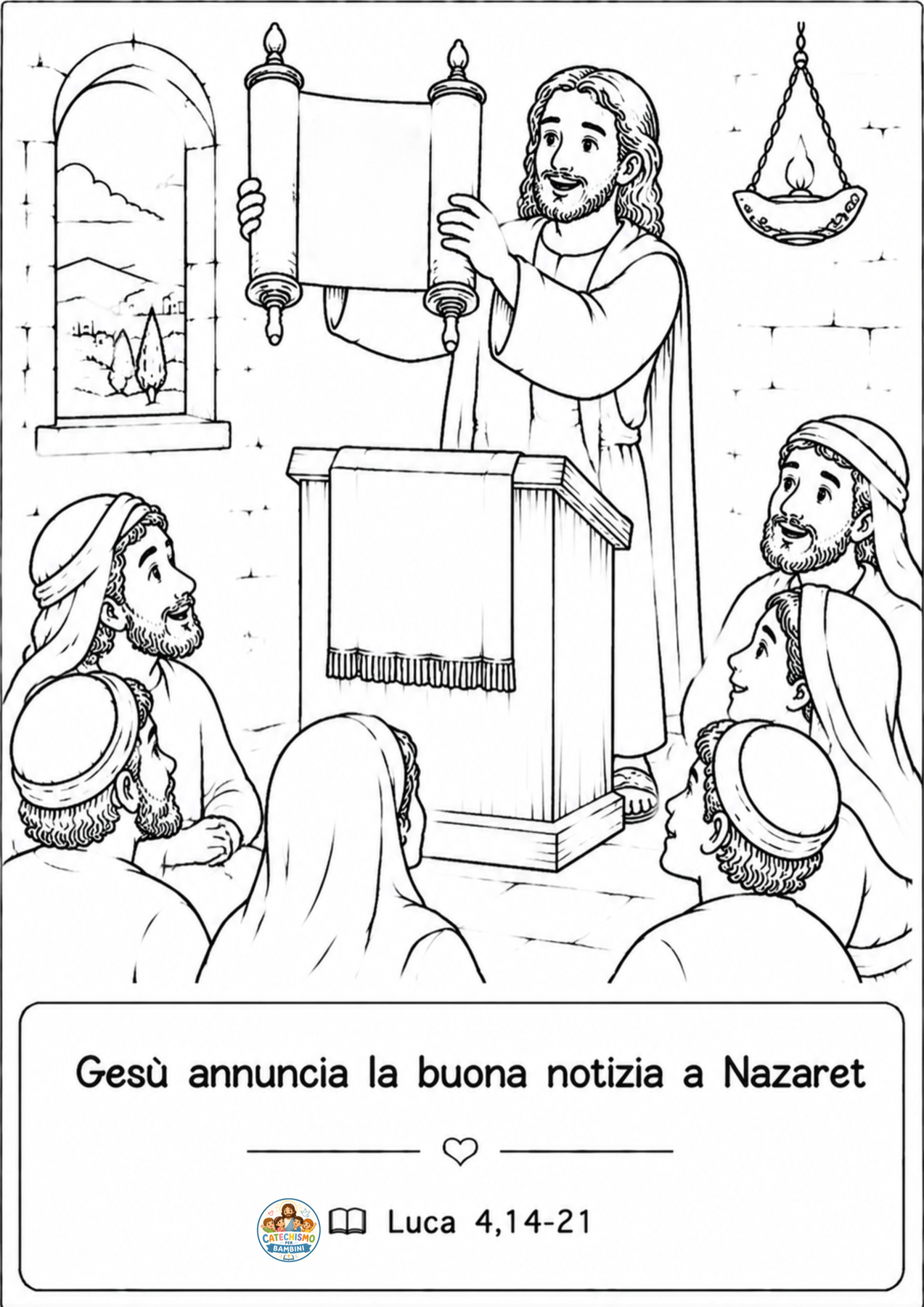 Disegno da colorare: Gesù annuncia la buona notizia a Nazaret