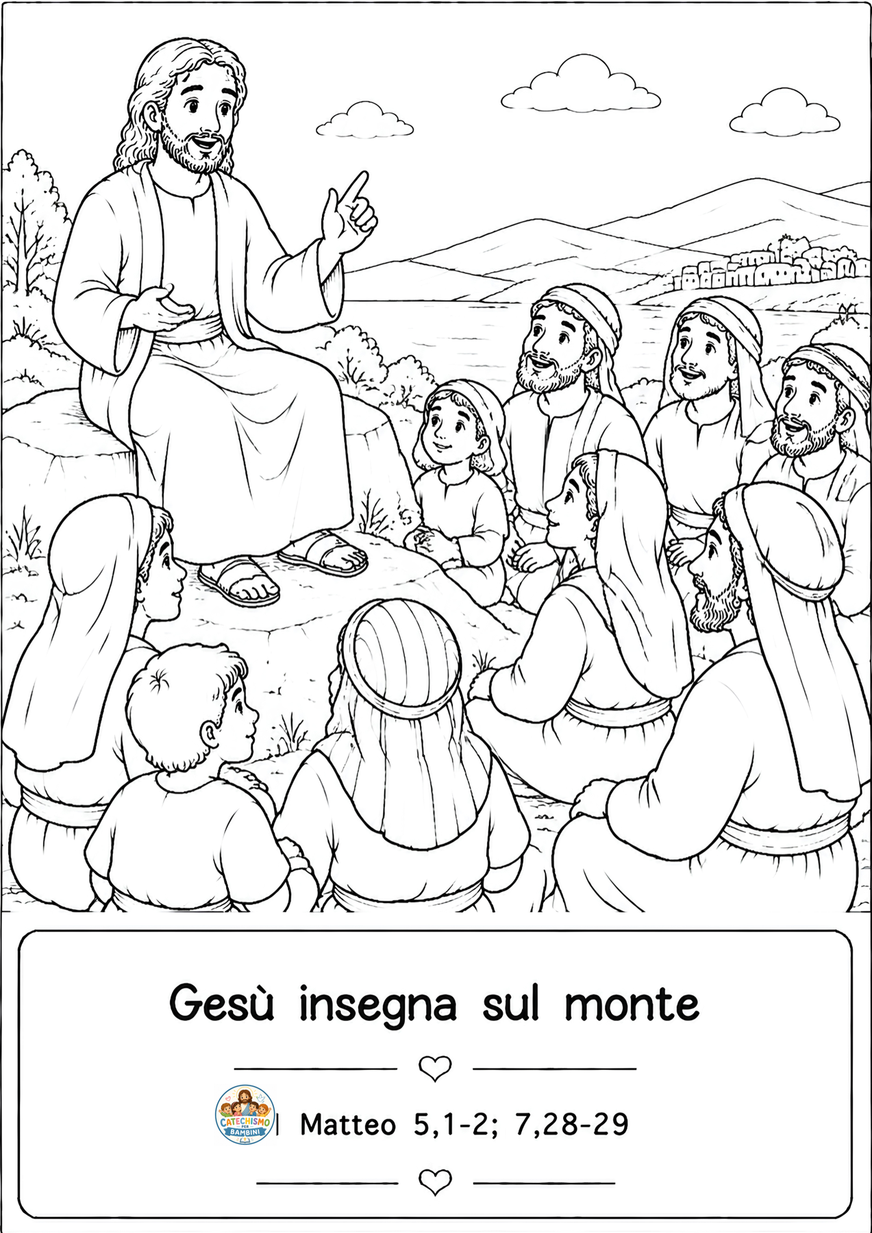 Disegno da colorare: Gesù insegna sul monte