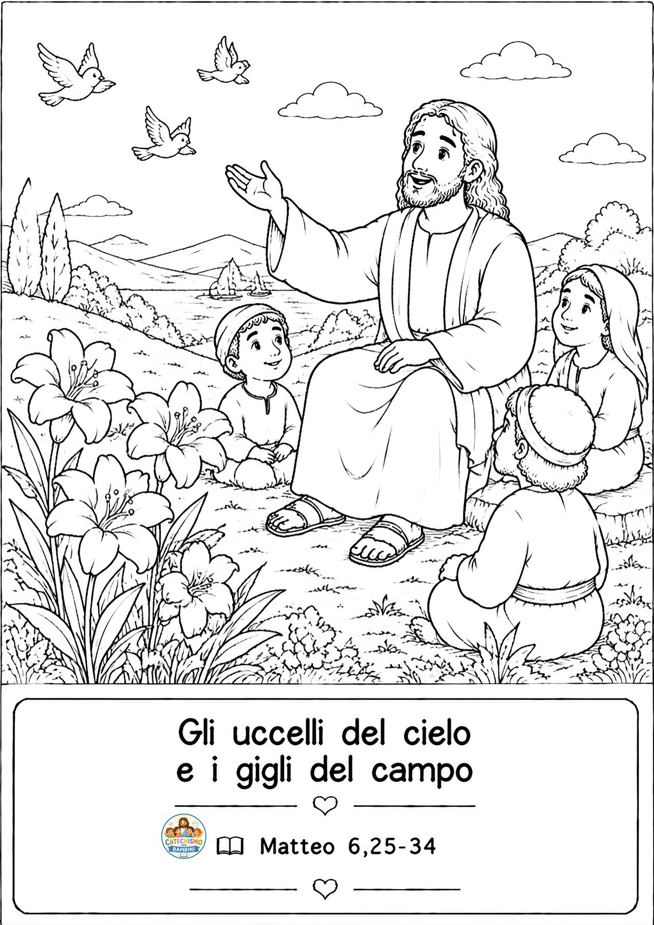 Disegno da colorare: Gli uccelli del cielo e i gigli del campo