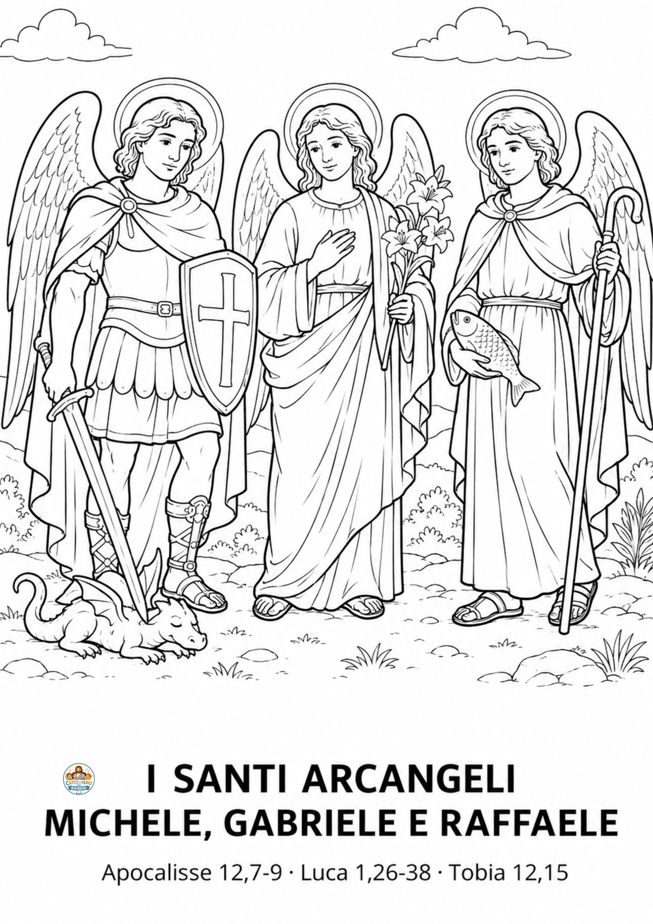 Disegno da colorare: I Santi Arcangeli Michele, Gabriele e Raffaele